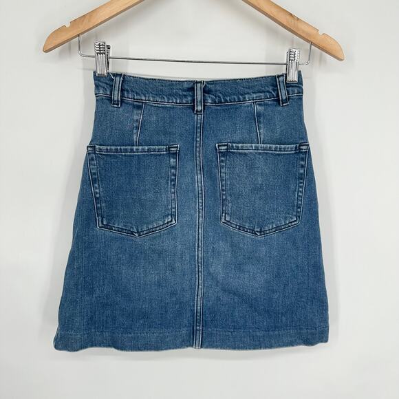 FRAME Denim Claire Mini Skirt Gold Button High Rise A-Line Medium Wash Blue - Picture 7 of 16